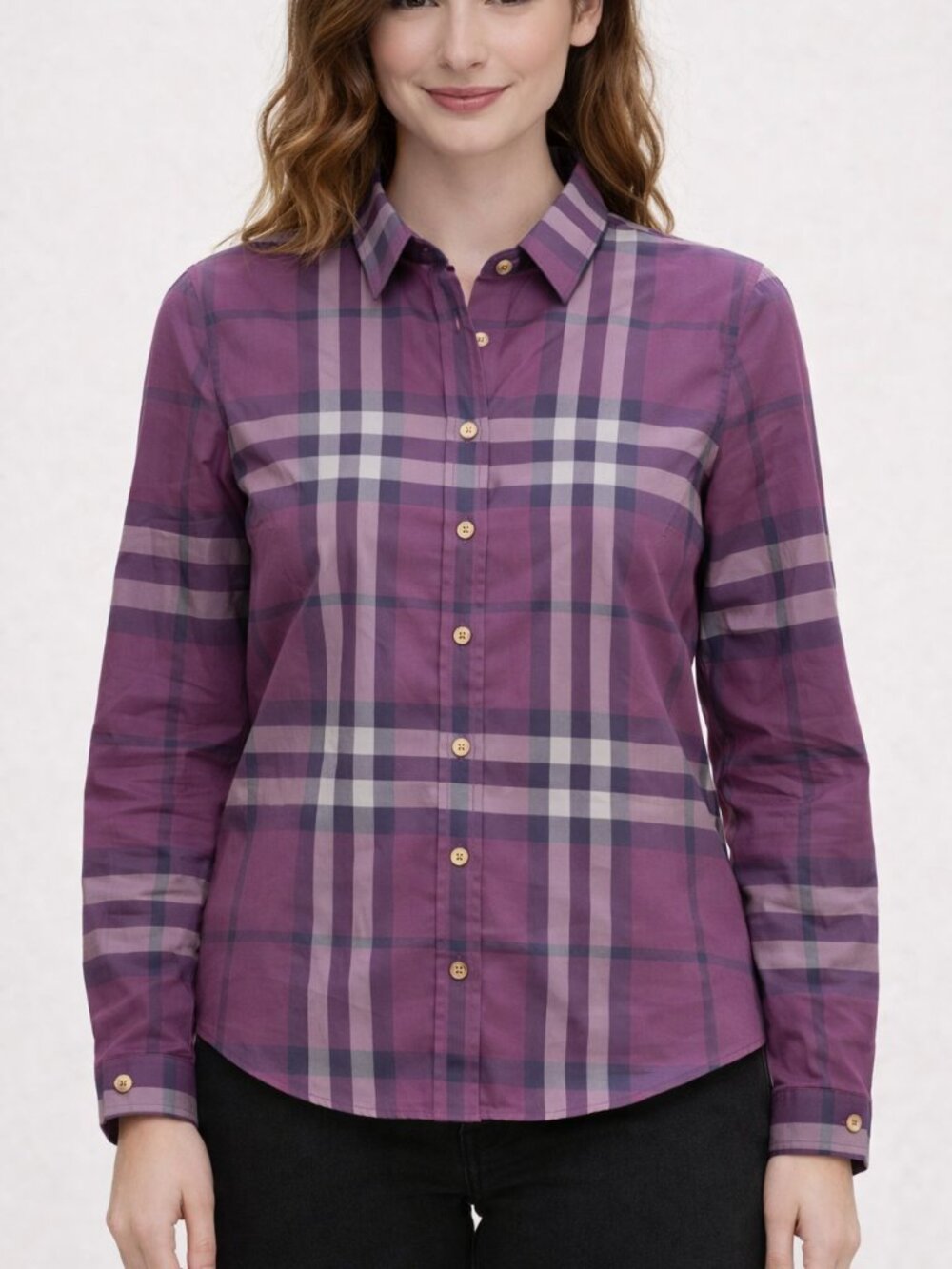 Burberry London Women Button-down Shirt Dark Purple Great Condition Size XL